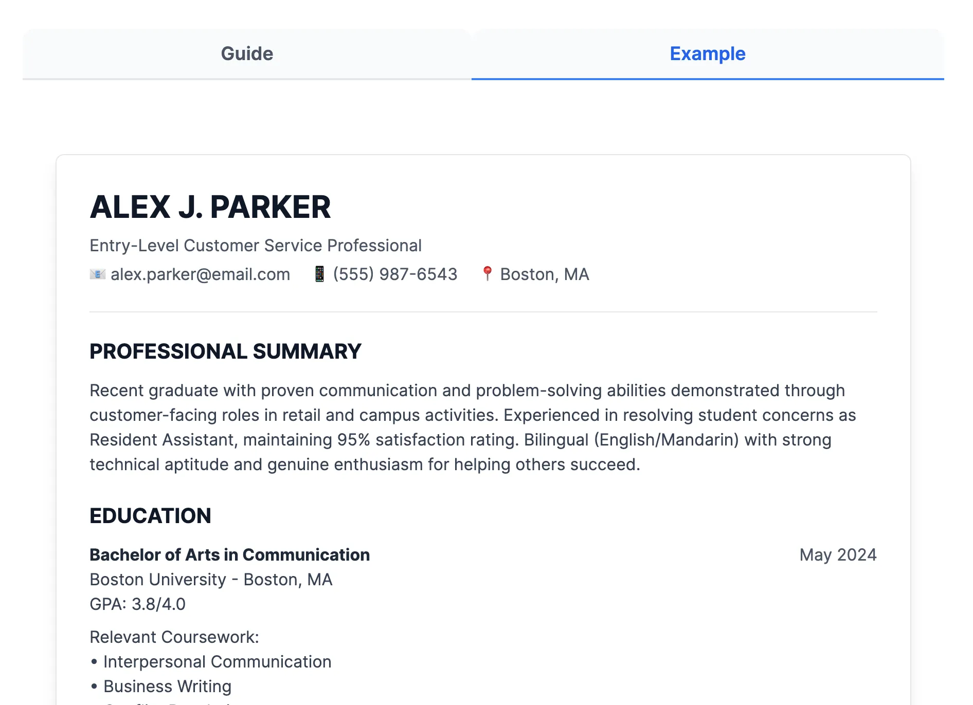 Entry Level Customer Service Resume Example - No payment or signing up required, get the FREE downloadable sample of an entry-level customer service resume to inspire you to land that job, complete with the explanation.