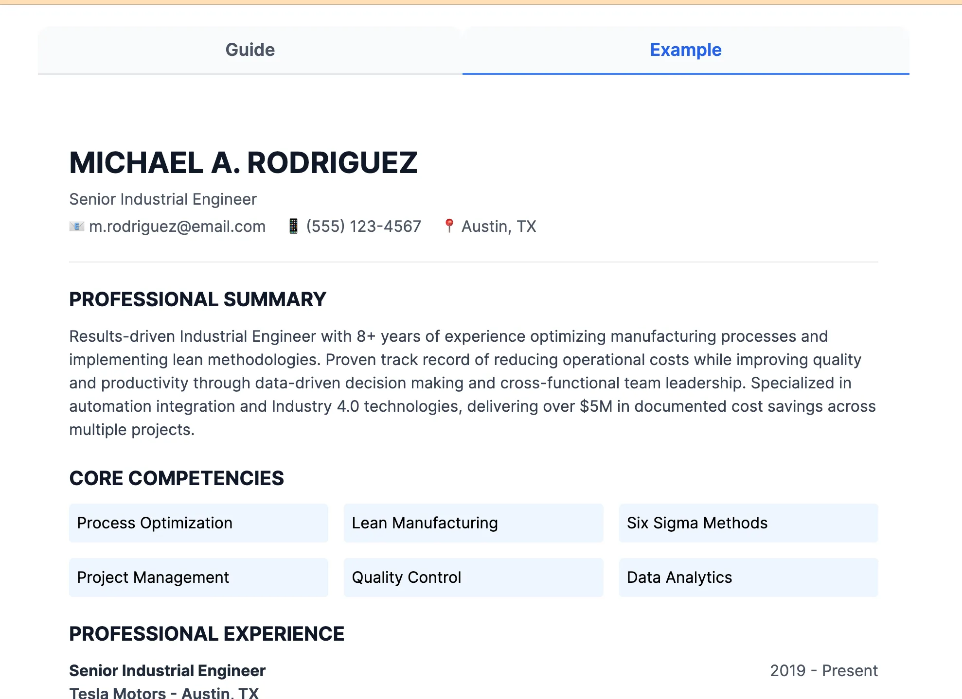 Industrial Engineer Resume Example - No payment or signing up required, get the FREE downloadable sample of an industrial engineer resume to inspire you to land that job, complete with the explanation.