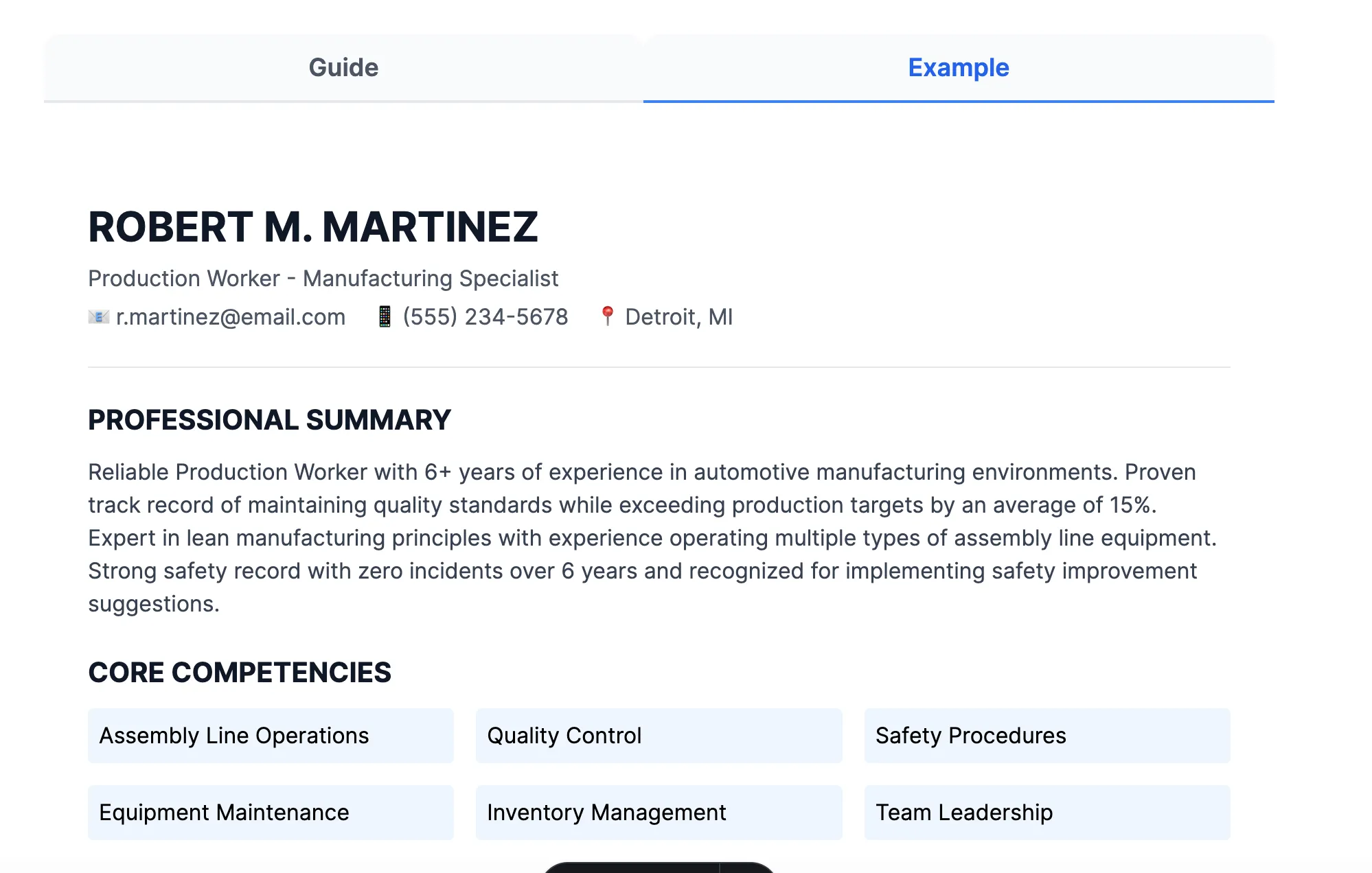 Production Worker Resume Example - No payment or signing up required, get the FREE downloadable sample of a production worker resume to inspire you to land that job, complete with the explanation.